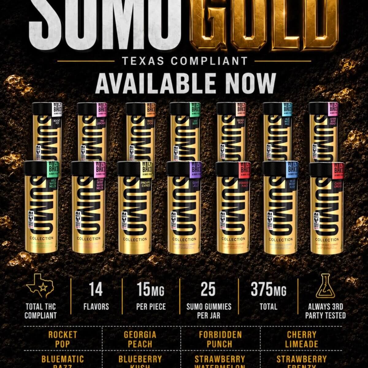 SUMO GOLD GUMMIES 15MG/PCS 25CT 375MG D9